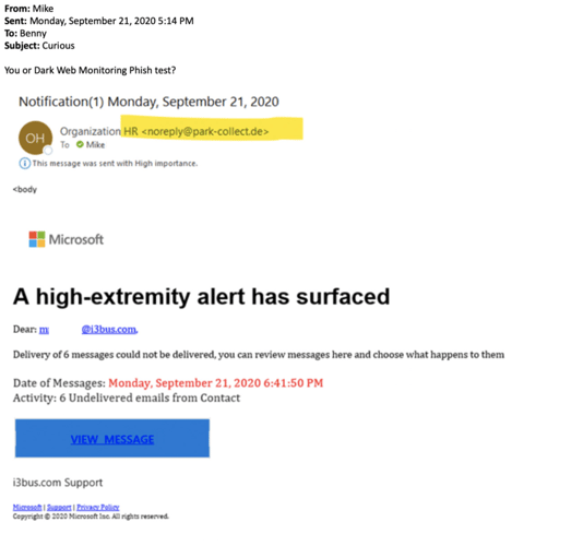 Example of a phishing email